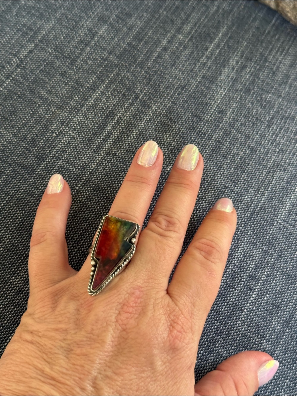Hand Crafted Multicolor Lightning Opal Ring in Sterling Silver - Sterling Silver - Picture 6 of 6